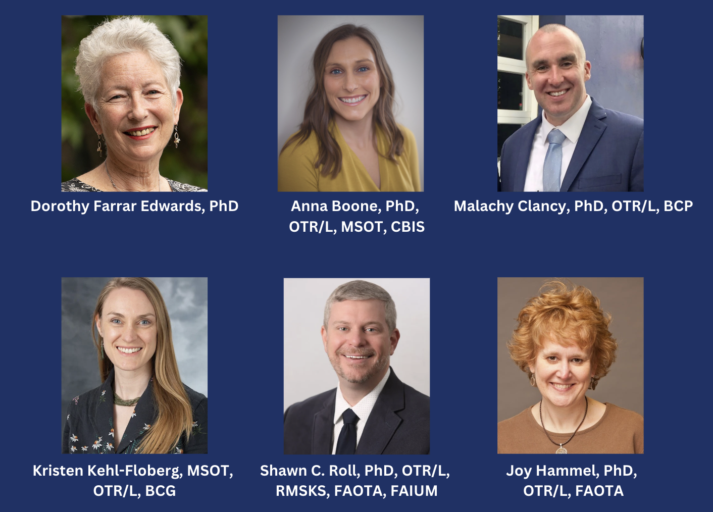 Dorothy Farrar Edwards, PhD, Anna Boone, PhD, OTR/L, MSOT, CBIS, Malachy Clancy, PhD, OTR/L, BCPR, Kristen Kehl-Floberg, MSOT, OTR/L, BCG, Shawn C. Roll, PhD, OTR/L, RMSKS, FAOTA, FAIUM, Joy Hammel, PhD, OTR/L, FAOTA,